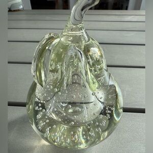 Glass pear paper weight with  bubbles